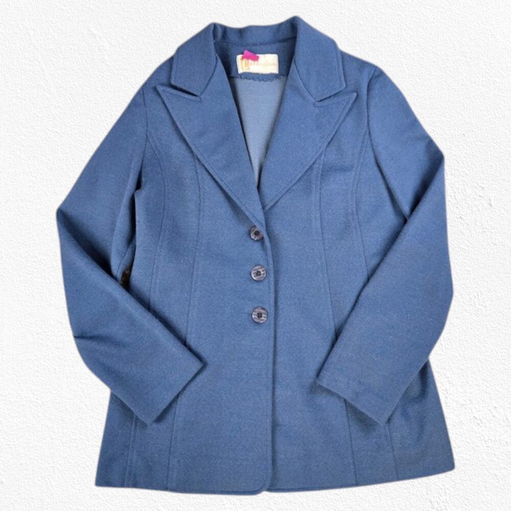 60s Vintage Steel Blue Gray Single Breasted Wool Blend Collegian Blazer Size 10